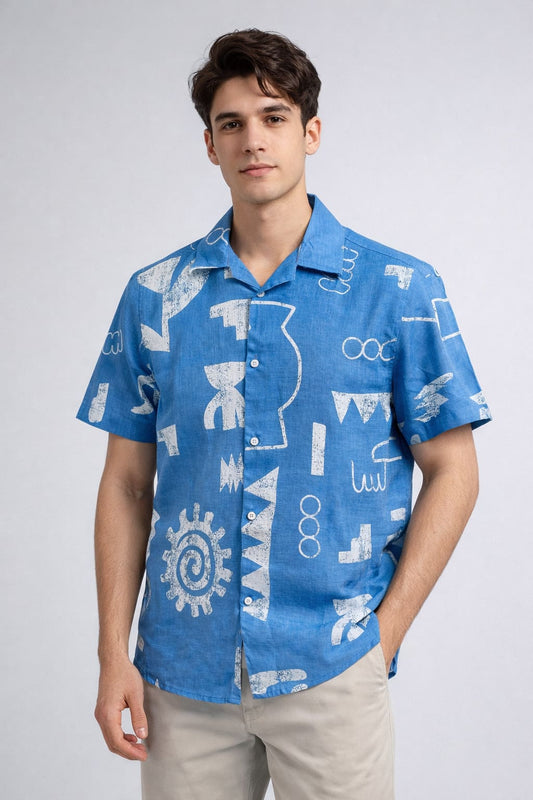 Blue Abstract Print Vacation Shirt