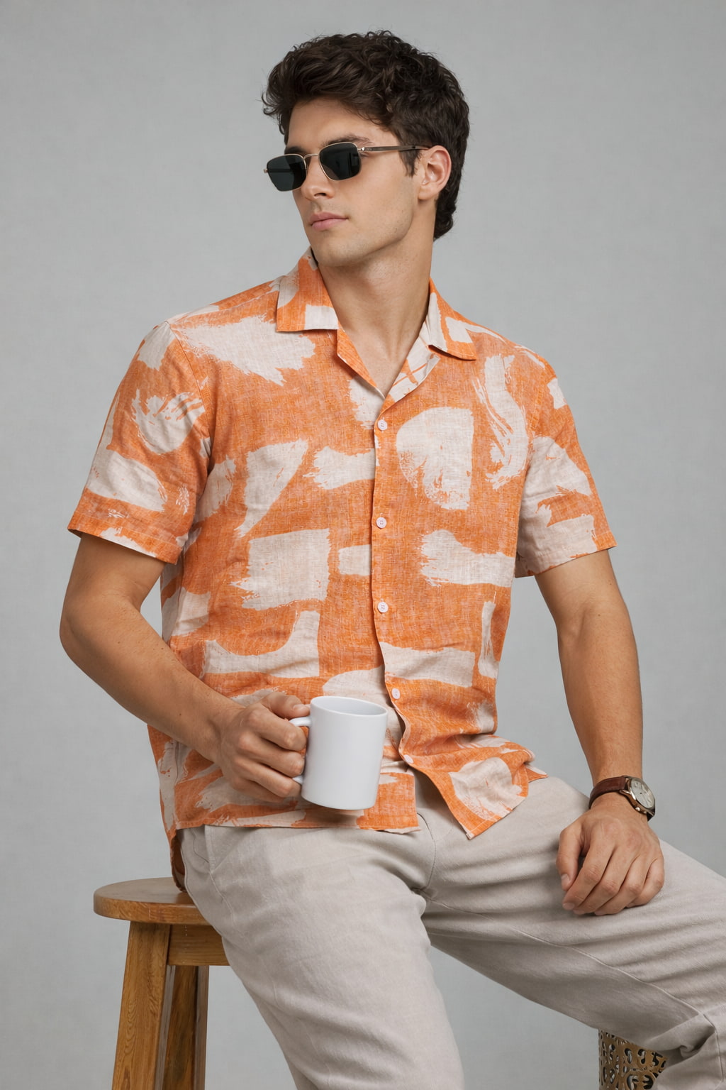 Cool View of Orange Brushstroke Printed Shirt