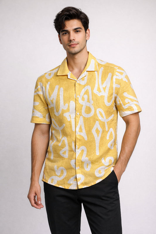 Mustard Yellow Abstract Print Shirt