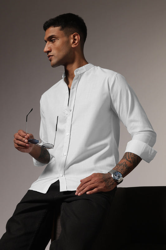 white Mandarin Collar Shirt