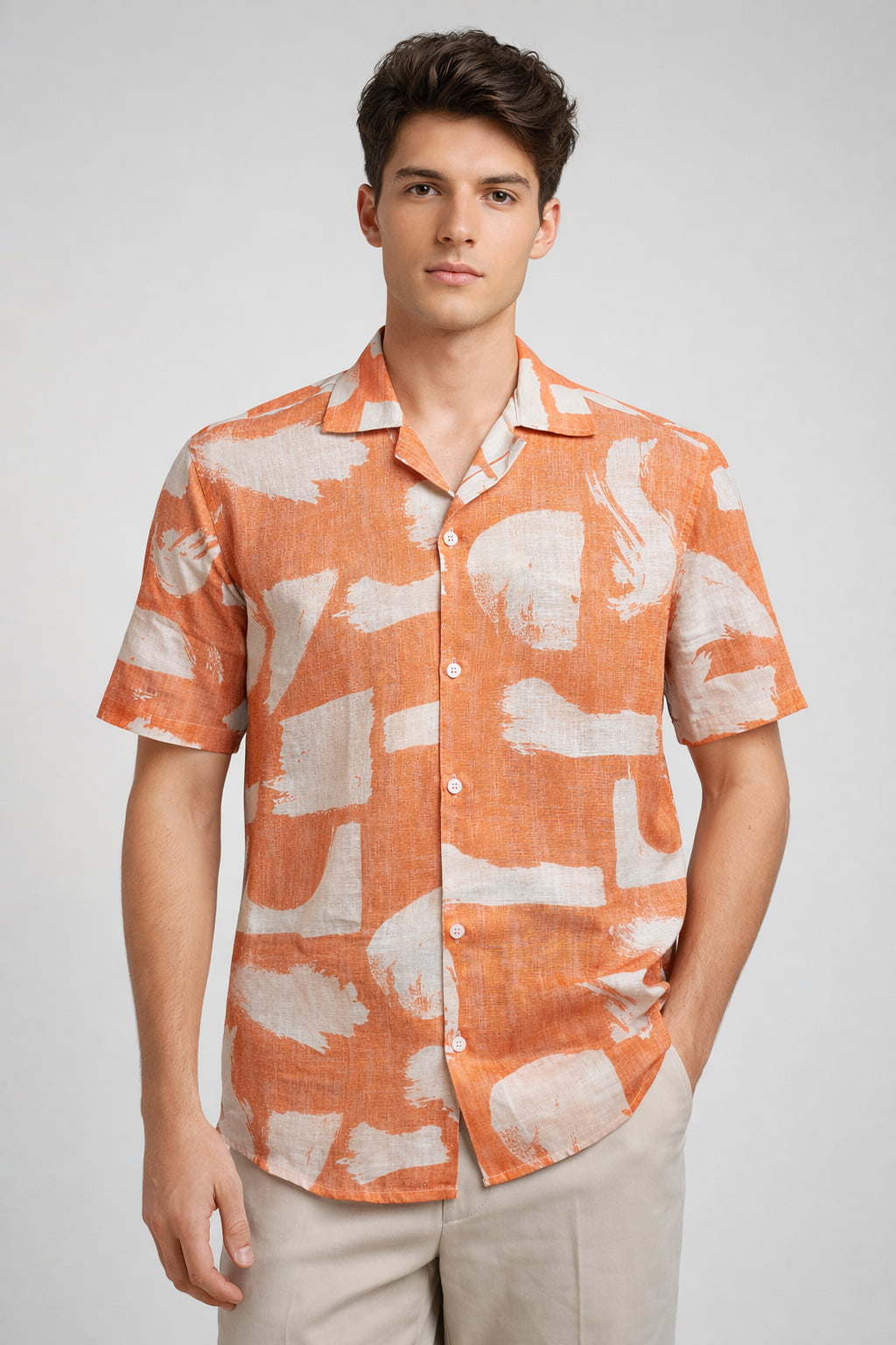 Orange Brushstroke Print Shirt