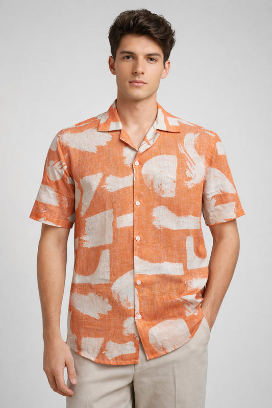 Orange Brushstroke Print Shirt