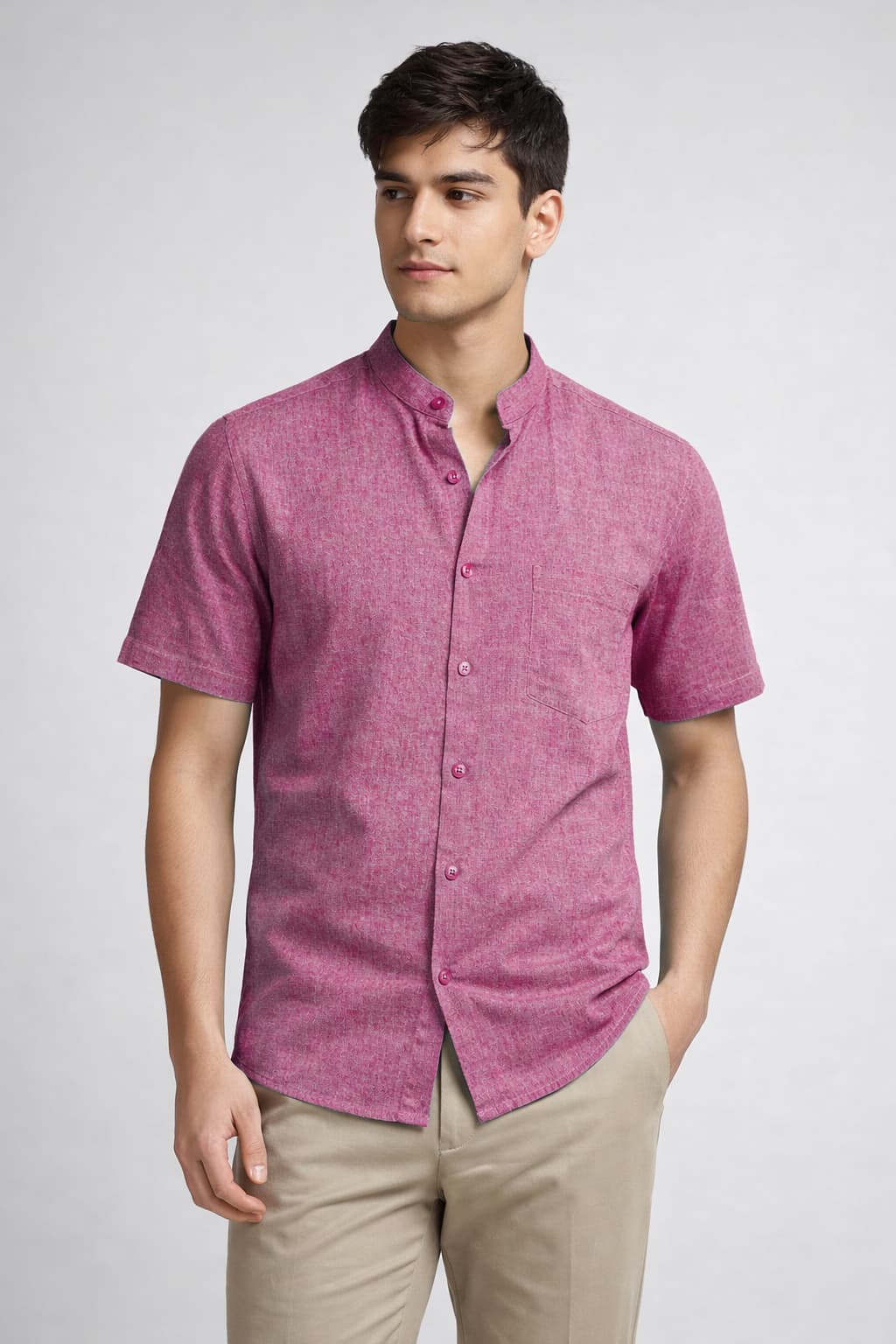 Men’s Dusty Melon Mandarin Collar Cotton Shirt