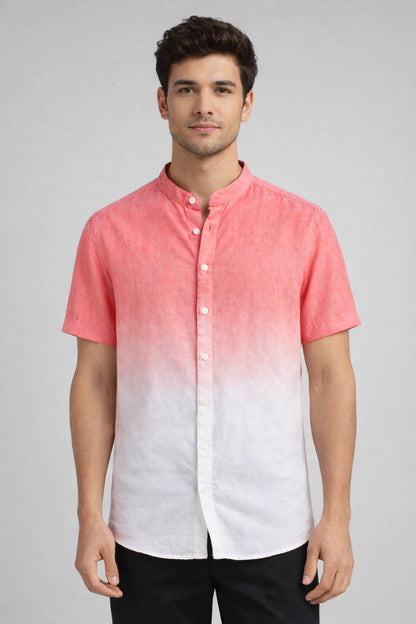 Coral Ombre Mandarin Collar Cotton Shirt