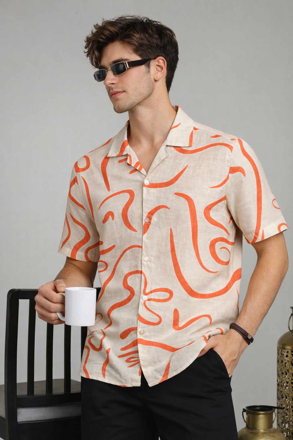 Beige & Terracotta Swirl Print Shirt
