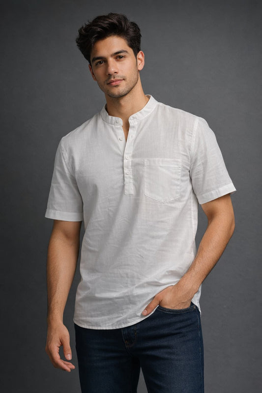 White Mandarin Collar Short Kurta