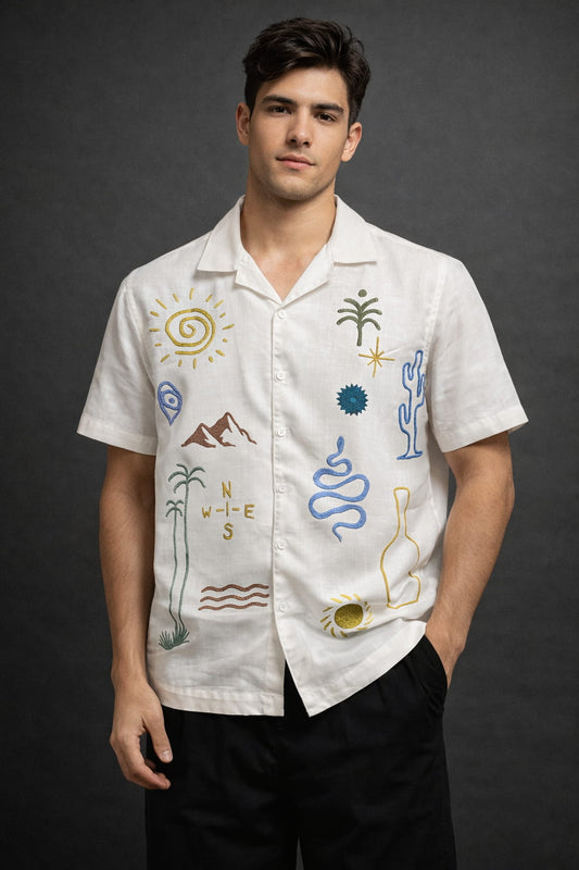 Ivory Wanderlust Print Panel Shirt