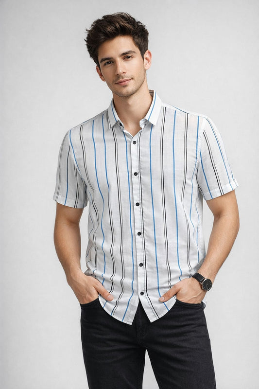 Men’s Light Blue Striped Cotton Shirt