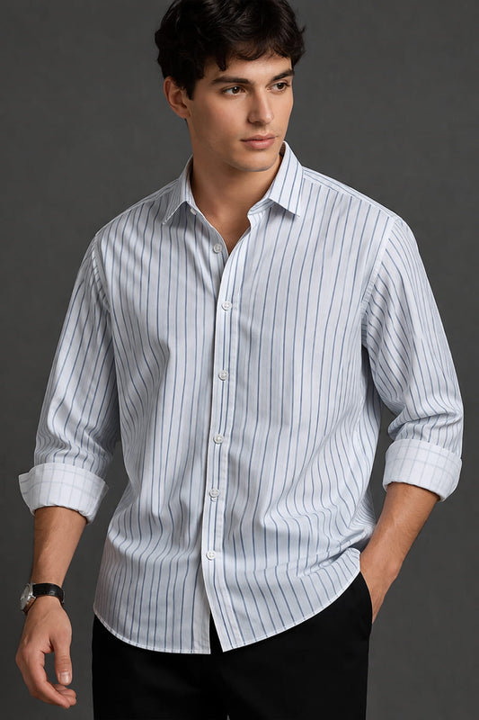 Classic Blue Striped Full Sleeve Shirt