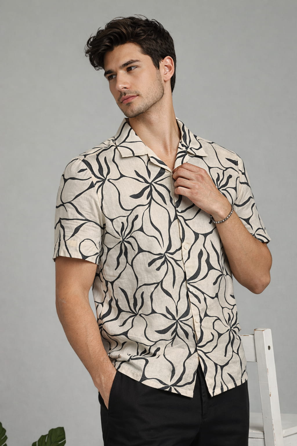 Cream & Black Abstract Floral Shirt