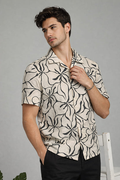 Cream & Black Abstract Floral Shirt