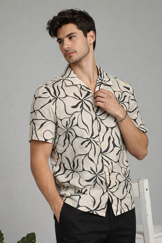 Cream & Black Abstract Floral Shirt