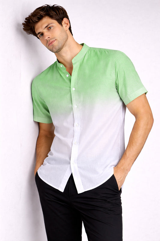 Light Green Ombre Mandarin Collar Cotton Shirt