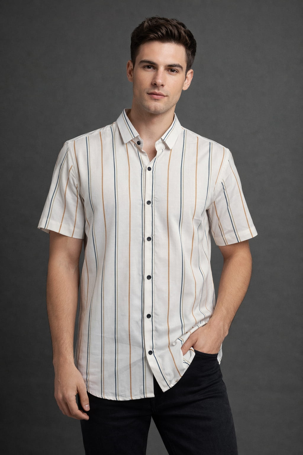 Men’s Off White Multi Stripe Cotton Shirt