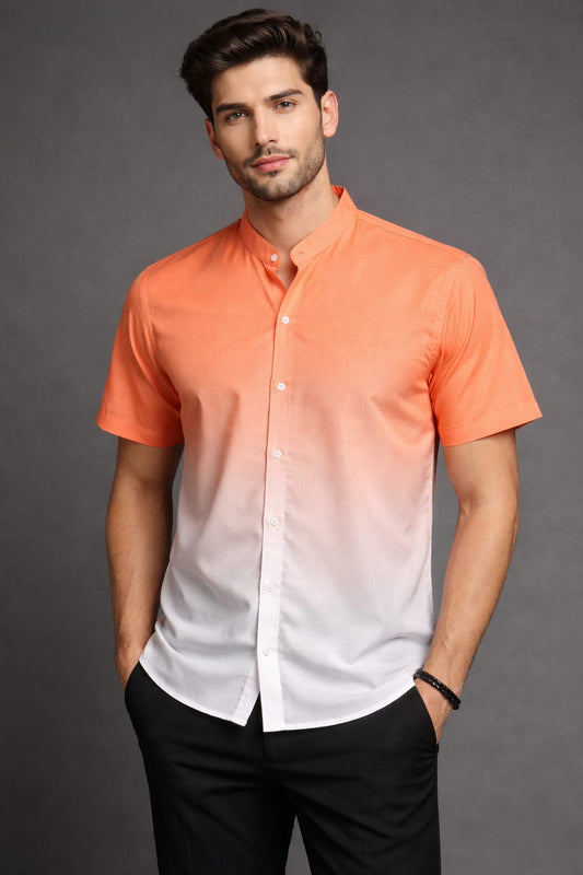 Orange Ombre Mandarin Collar Cotton Shirt
