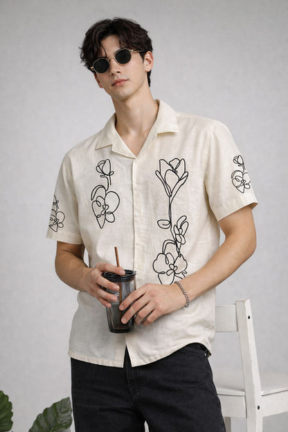 Off-White Abstract Floral Panel Shirt