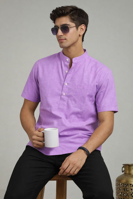 Lavender Mandarin Collar Short Kurta