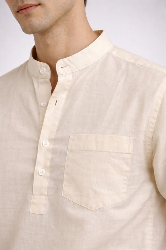Cream Mandarin Collar Short Kurta