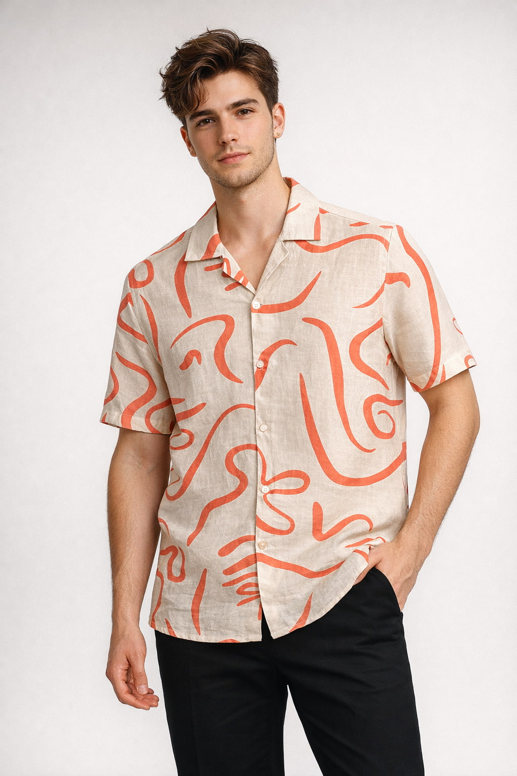 Beige & Terracotta Swirl Print Shirt