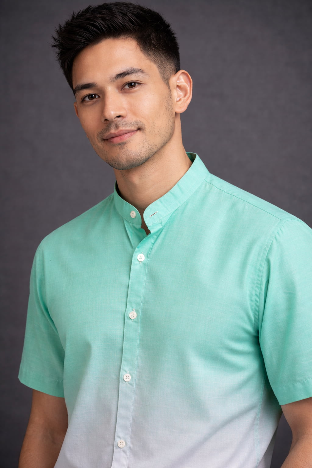 Green Ombre Mandarin Collar Cotton Shirt