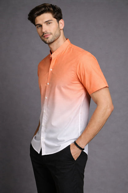 Orange Ombre Mandarin Collar Cotton Shirt