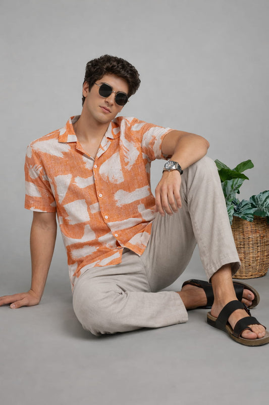 Orange Brushstroke Print Shirt