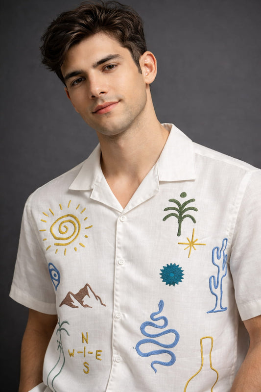 Ivory Wanderlust Print Panel Shirt