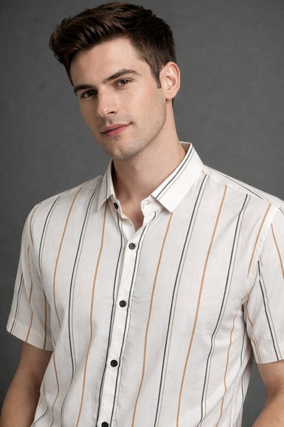 Men’s Off White Multi Stripe Cotton Shirt