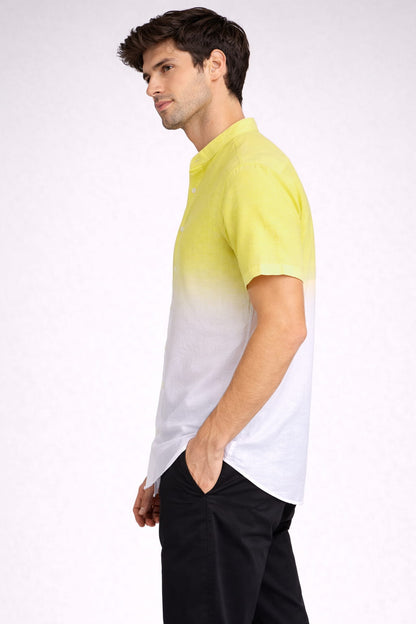 Yellow Ombre Mandarin Collar Cotton Shirt