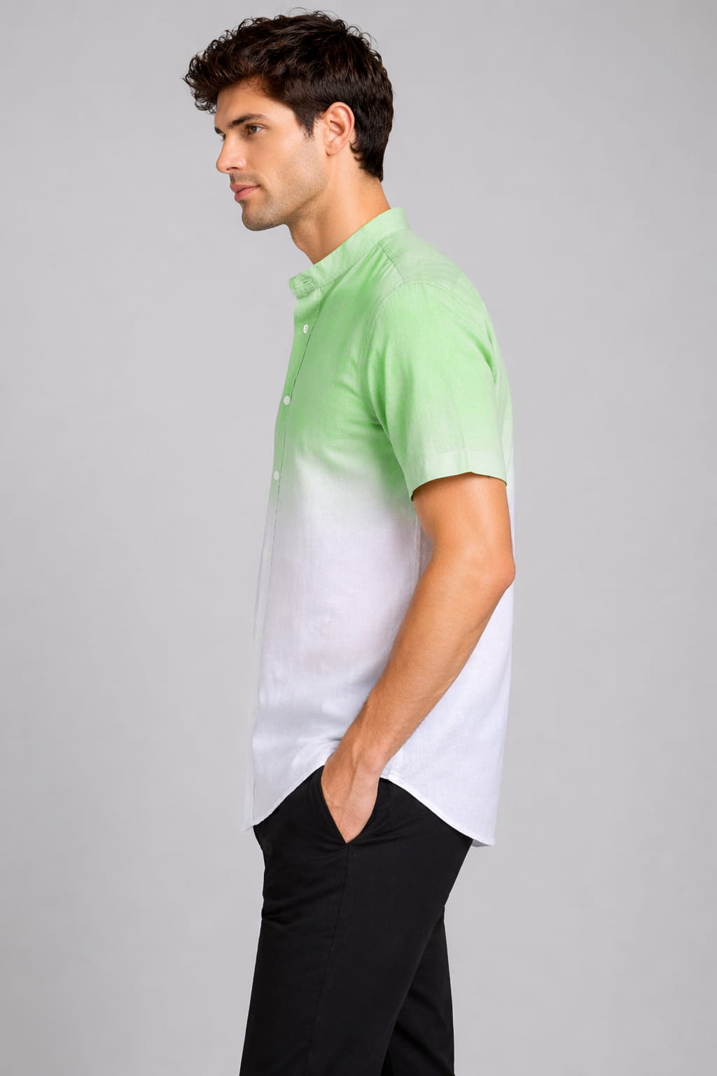 Light Green Ombre Mandarin Collar Cotton Shirt