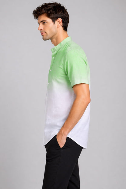 Light Green Ombre Mandarin Collar Cotton Shirt