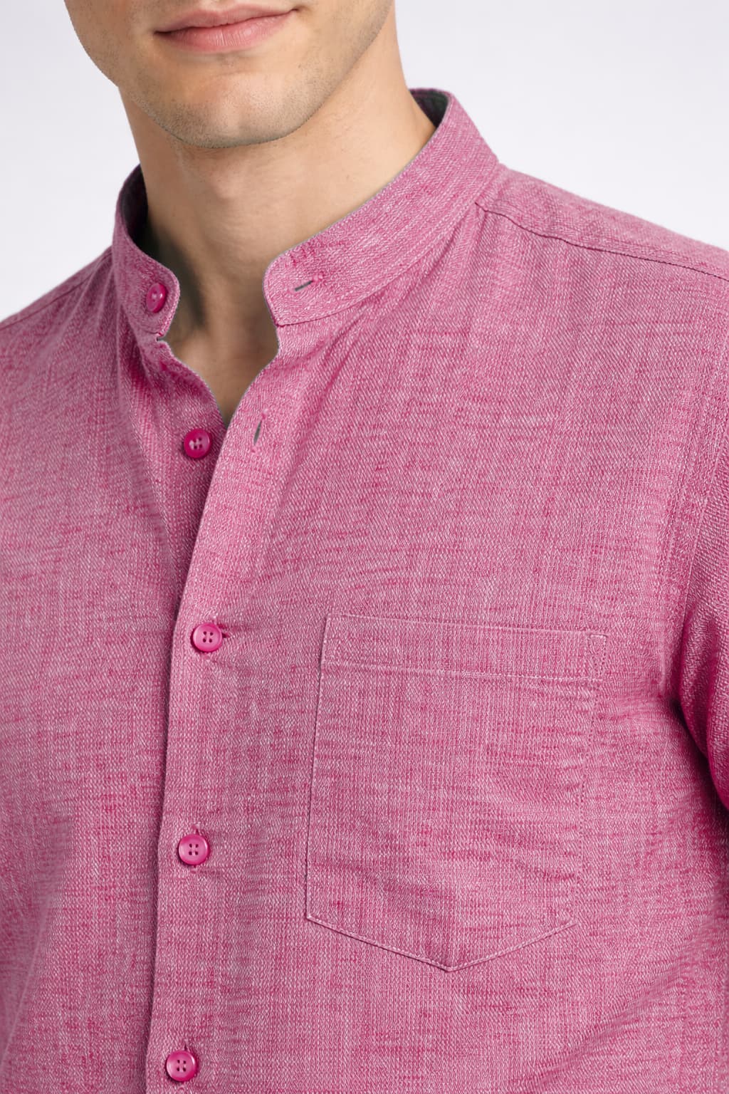 Men’s Dusty Melon Mandarin Collar Cotton Shirt