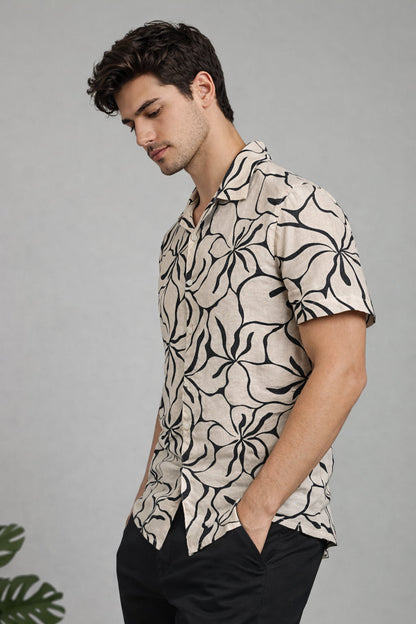 Cream & Black Abstract Floral Shirt