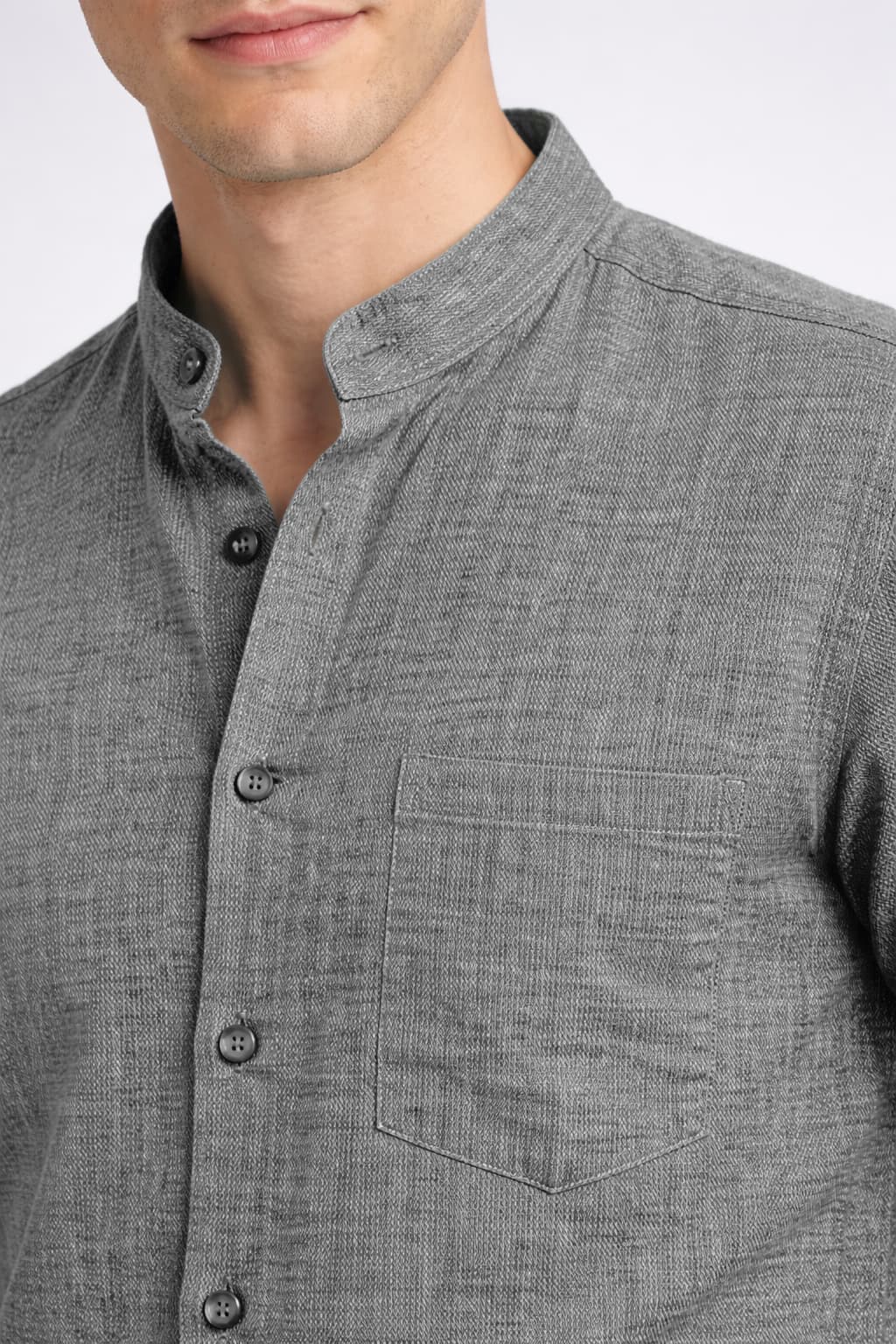 Men’s Grey Mandarin Collar Cotton Shirt