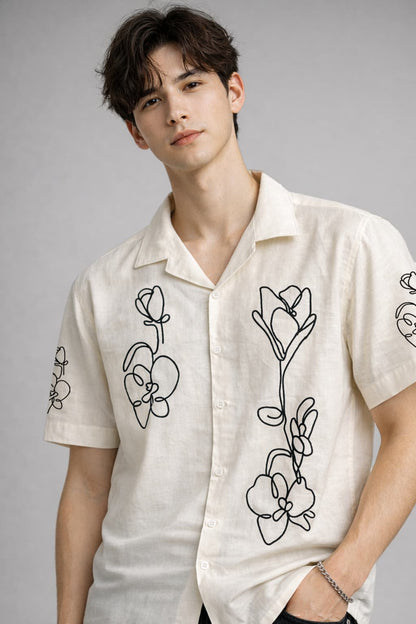 Off-White Abstract Floral Panel Shirt