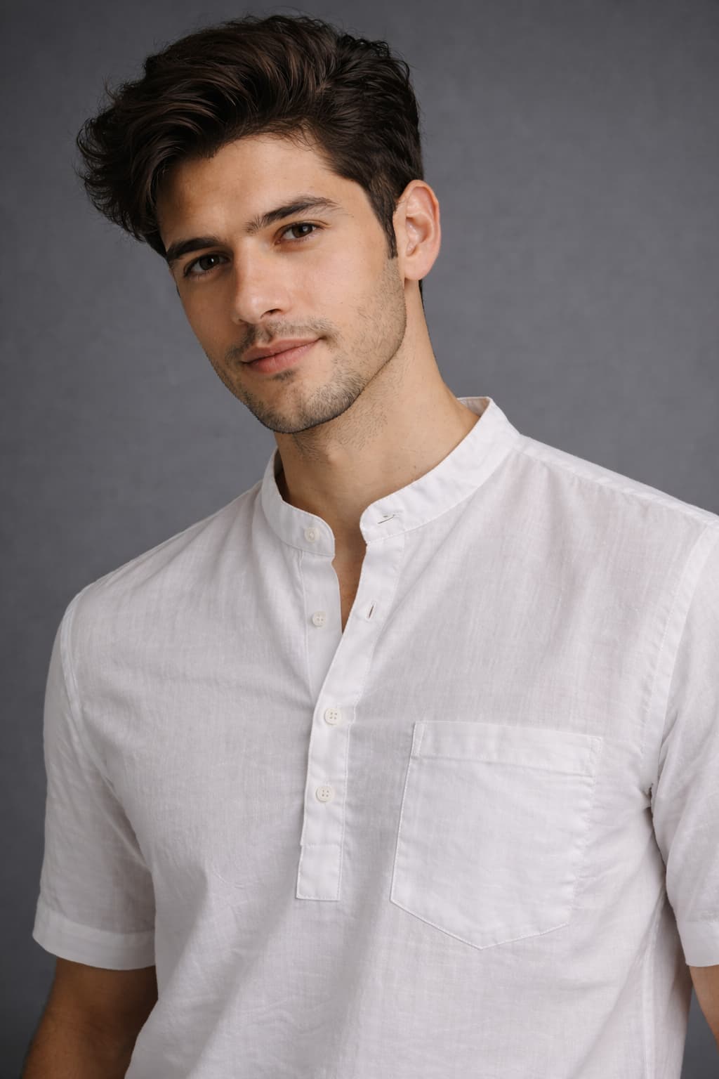White Mandarin Collar Short Kurta