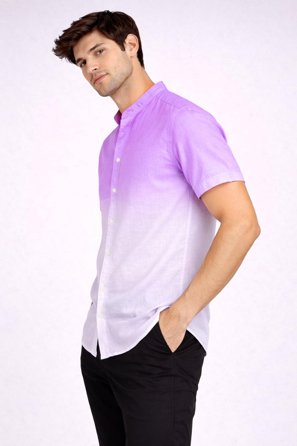 Purple Ombre Mandarin Collar Cotton Shirt