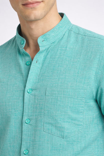 Men’s Sea Green Mandarin Collar Cotton Shirt