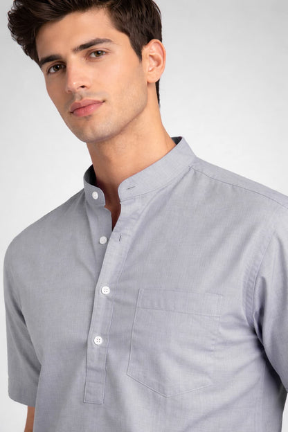Light Grey Mandarin Collar Short Kurta