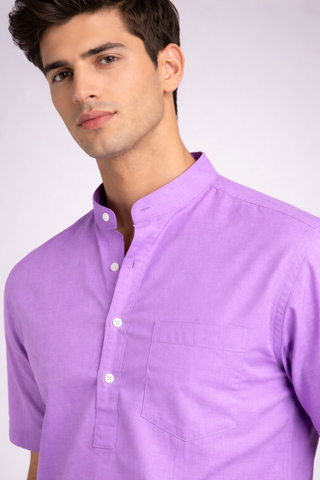Lavender Mandarin Collar Short Kurta