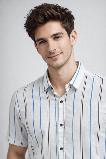 Men’s Light Blue Striped Cotton Shirt