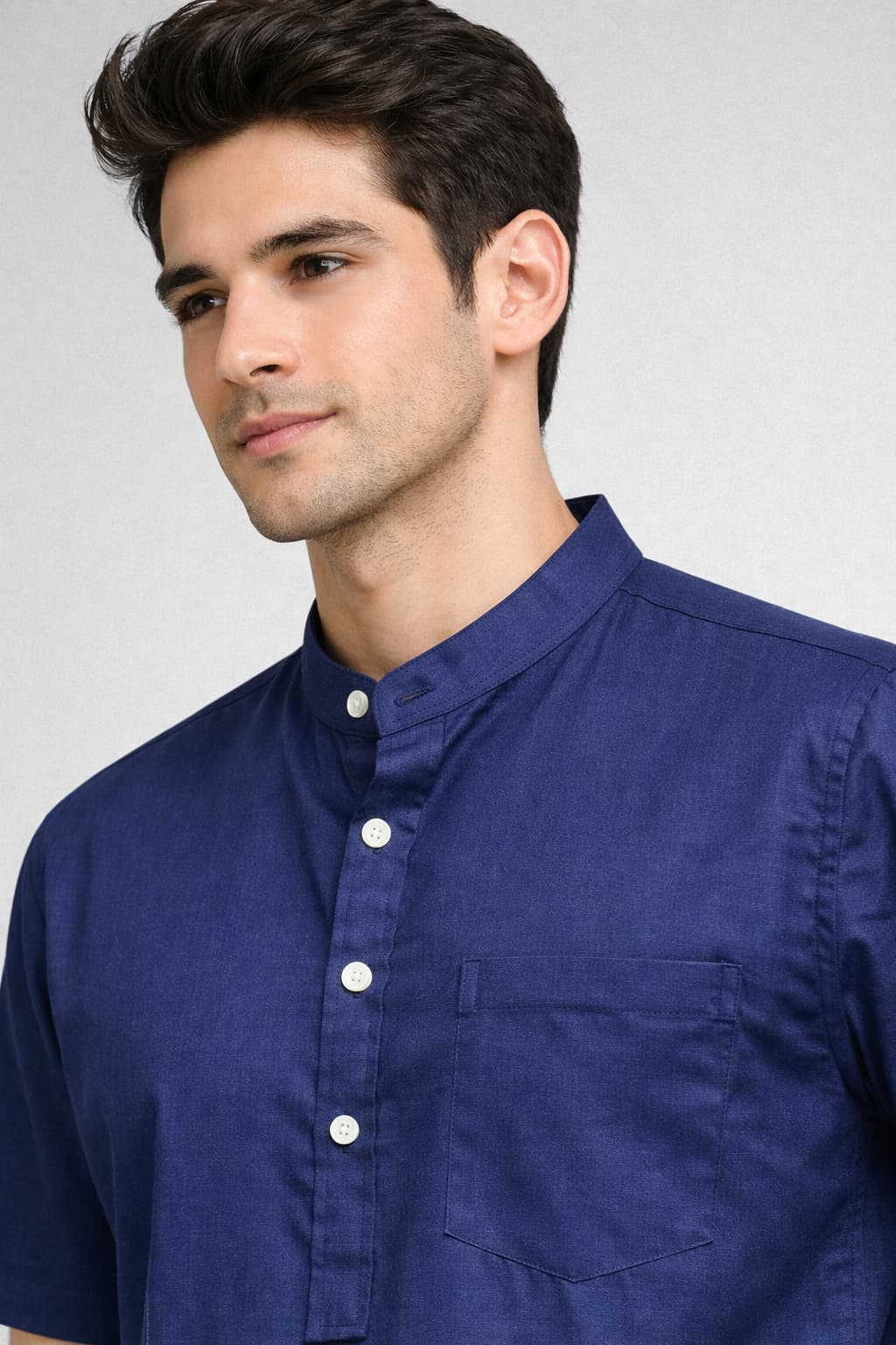 Navy Blue Mandarin Collar Short Kurta