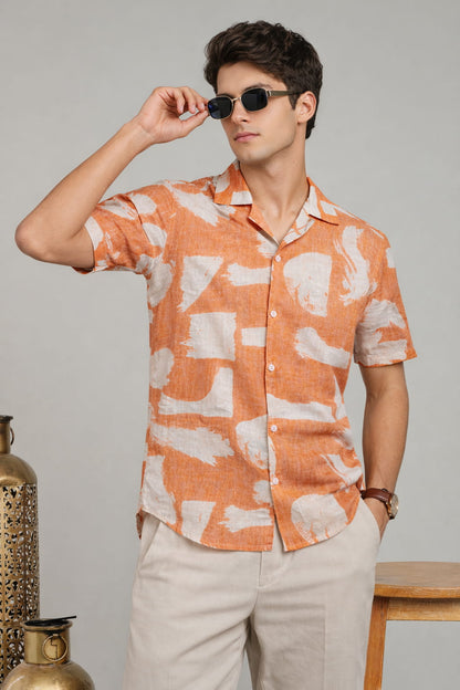Orange Brushstroke Print Shirt