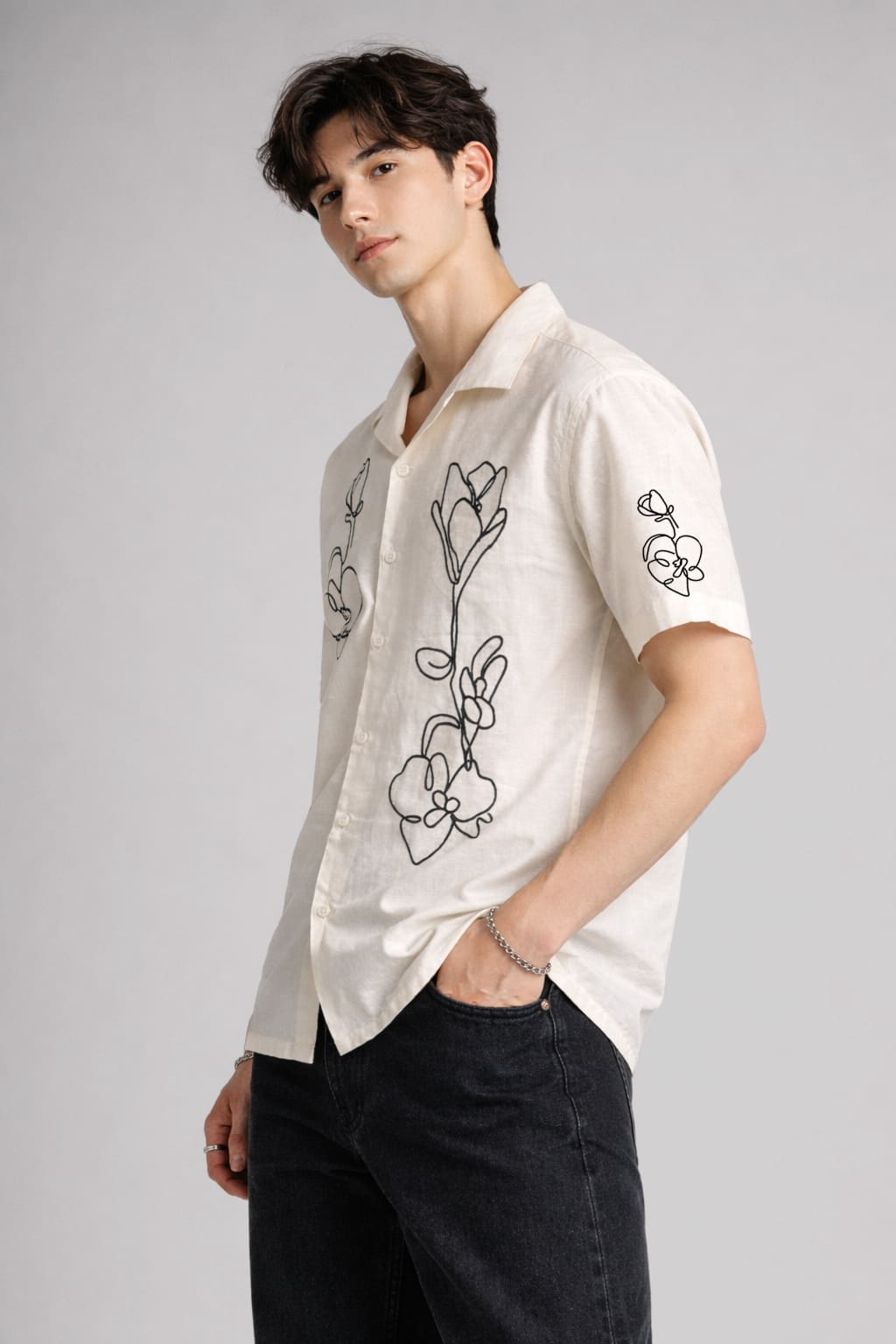 Off-White Abstract Floral Panel Shirt
