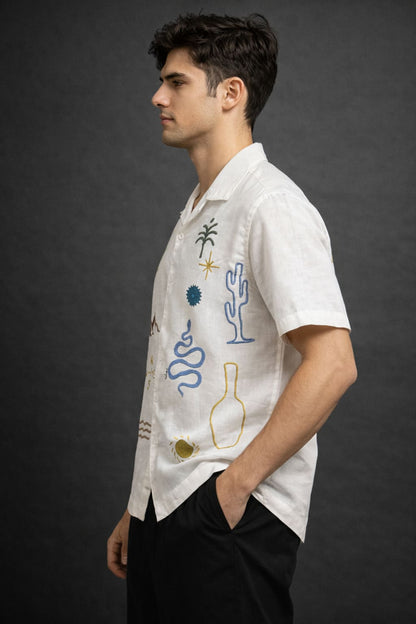 Ivory Wanderlust Print Panel Shirt