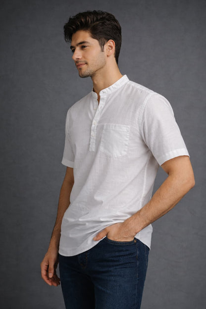 White Mandarin Collar Short Kurta