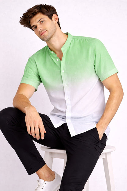 Light Green Ombre Mandarin Collar Cotton Shirt