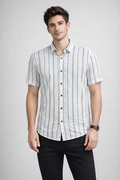 Men’s Light Blue Striped Cotton Shirt