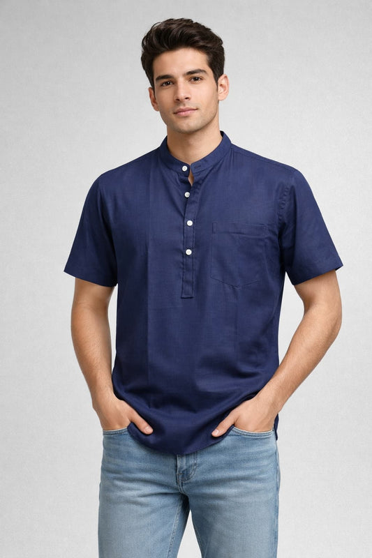 Navy Blue Mandarin Collar Short Kurta