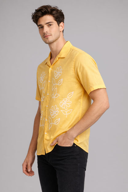 Yellow Floral Print Panel Shirt